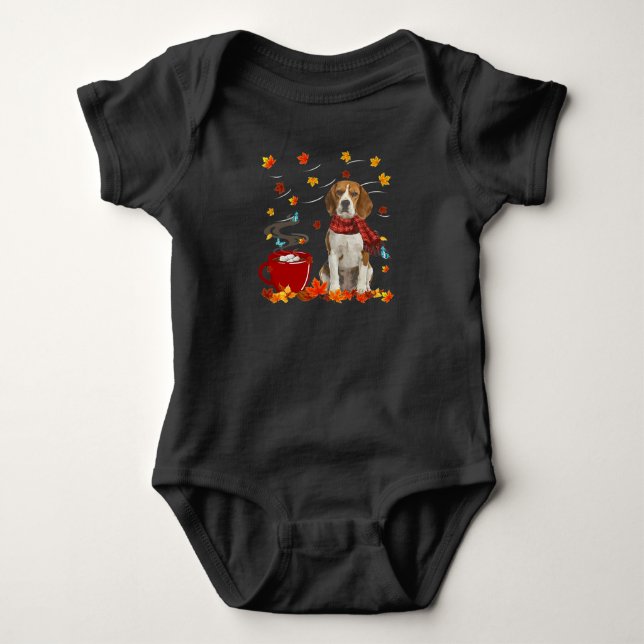 beagle dog  fall chocolate autumn lover baby bodysuit (Front)