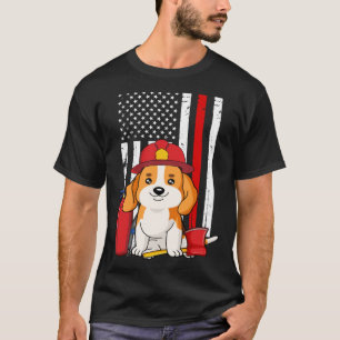 Beagle Dog Firefighter American Flag Thin Red Line T-Shirt