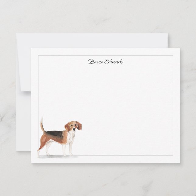 Beagle Dog Grey Border Personalised Stationery Card (Front)
