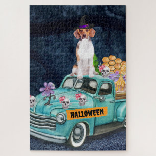 Beagle Dog Halloween Truck Scary Night  Jigsaw Puzzle