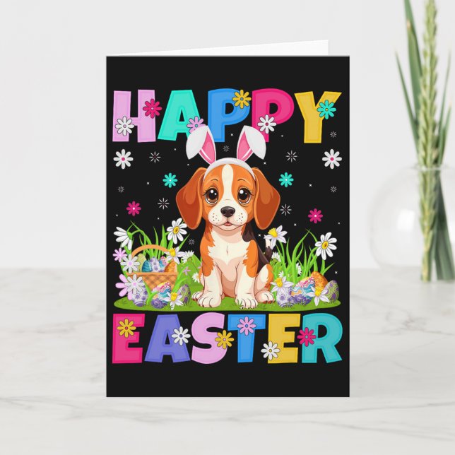 Beagle Dog Happy Easter Egg Hunt Bunny Ear Beagle  Card (Front)
