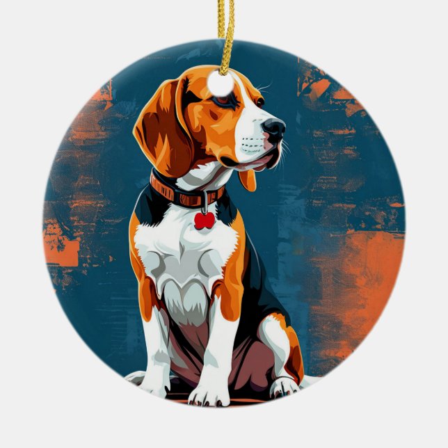 Beagle Dog in Abstract Background Ceramic Tree Decoration (Front)