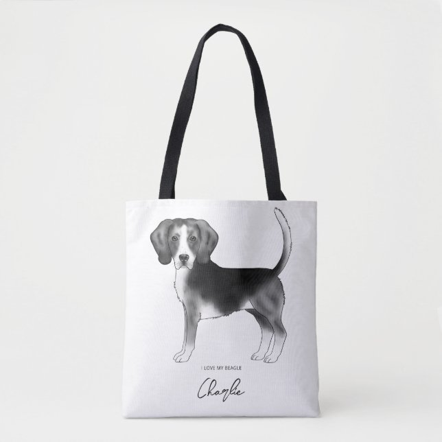 Beagle Dog In Black And White And Custom Text Tote Bag (Front)