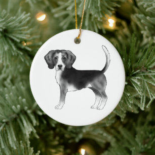 Beagle Dog In Black And White With Custom Text Ceramic Tree Decoration