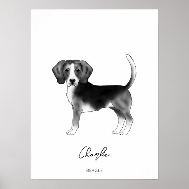 Beagle Dog In Black And White With Custom Text Poster (Front)