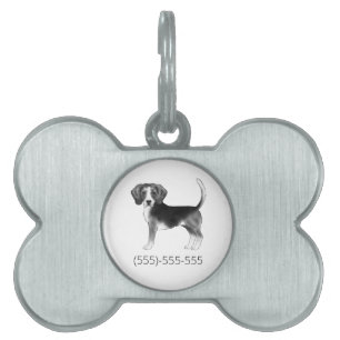 Beagle Dog In Black And White With Phone Number Pet ID Tag