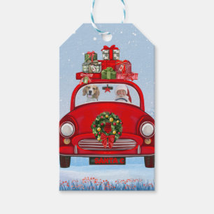 Beagle Dog In Car With Santa Claus Gift Tags
