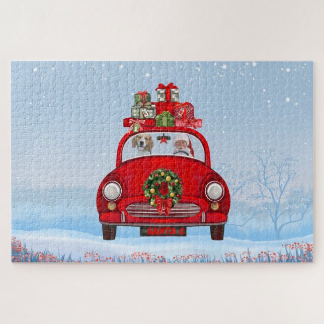 Beagle Dog In Car With Santa Claus  Jigsaw Puzzle (Horizontal)
