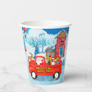 Beagle Dog in Christmas Delivery Truck Snow Paper Cups