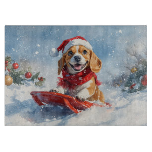 Beagle Dog in Sledge Let it Snow Christmas Cutting Board