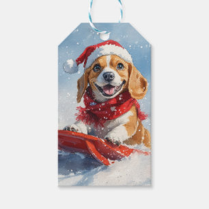 Beagle Dog in Sledge Let it Snow Christmas Gift Tags