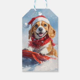 Beagle Dog in Sledge Let it Snow Christmas Gift Tags