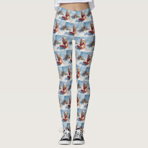 Beagle Dog in Sledge Let it Snow Christmas Leggings