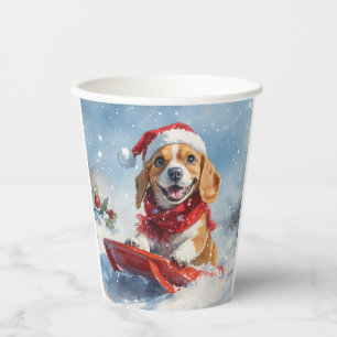 Beagle Dog in Sledge Let it Snow Christmas Paper Cups