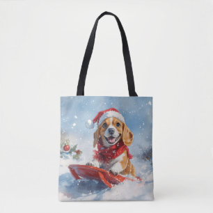 Beagle Dog in Sledge Let it Snow Christmas Tote Bag
