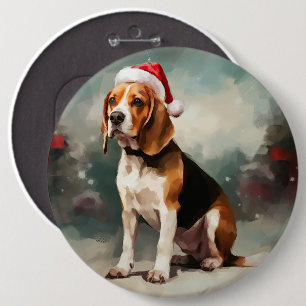 Beagle Dog in Snow Christmas 6 Cm Round Badge