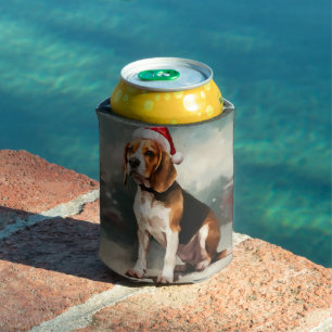 Beagle Dog in Snow Christmas  Can Cooler