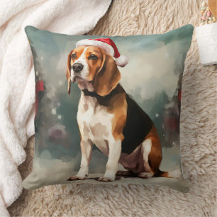Beagle Dog in Snow Christmas  Cushion