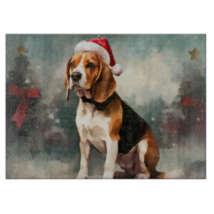 Beagle Dog in Snow Christmas Cutting Board