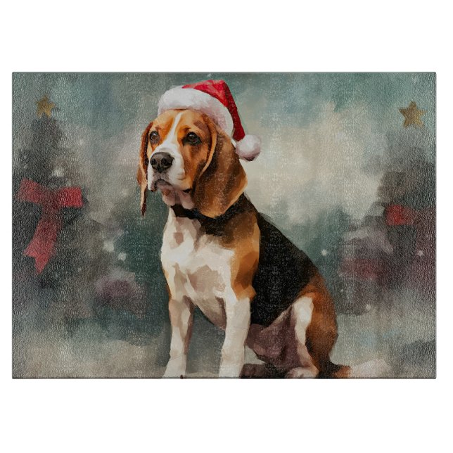 Beagle Dog in Snow Christmas  Cutting Board (Front)