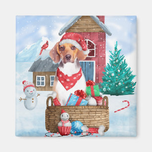 Beagle Dog In snow Christmas Dog House Magnet