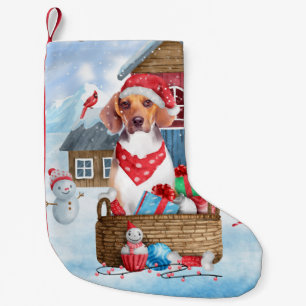 Beagle Dog In snow Christmas Dog House Small Christmas Stocking
