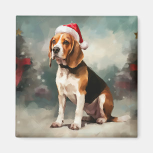 Beagle Dog in Snow Christmas Magnet