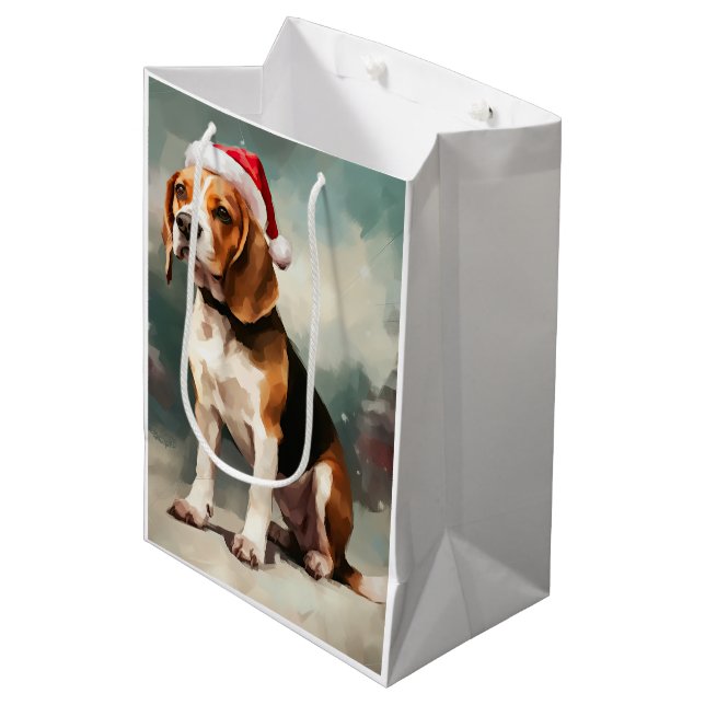 Beagle Dog in Snow Christmas  Medium Gift Bag (Front Angled)