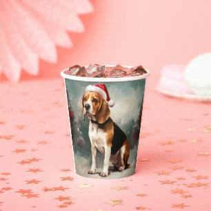 Beagle Dog in Snow Christmas Paper Cups