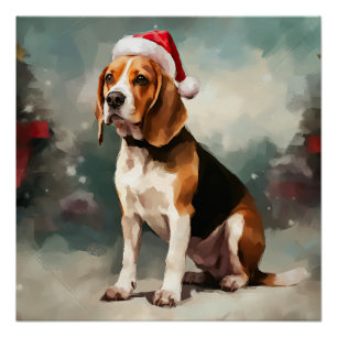Beagle Dog in Snow Christmas  Poster