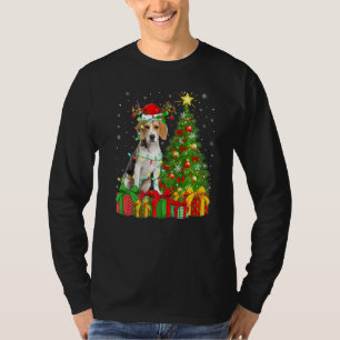 Beagle Dog Lighting Xmas Tree Santa Hat Beagle Chr T-Shirt