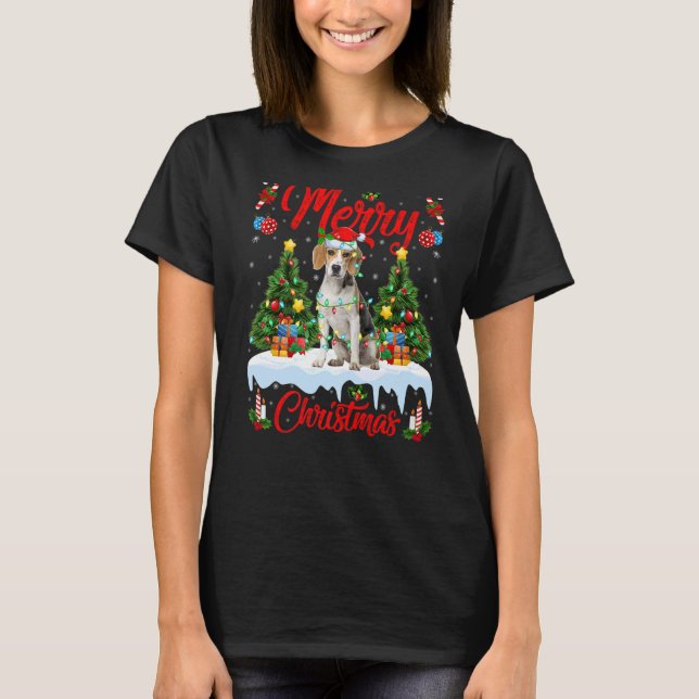 Beagle Dog Lights Xmas Tree Santa Beagle Christmas T-Shirt (Front)