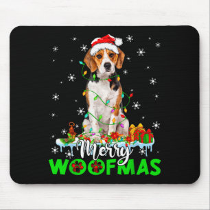 Beagle Dog Merry Woofmas Funny Xmas Lights Santa H Mouse Pad