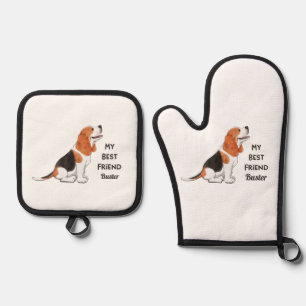 Beagle Dog My Best Friend Custom Name   Oven Mitt & Pot Holder Set