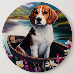 Beagle Dog on a Paddle: A Scenic Adventure 6 Cm Round Badge