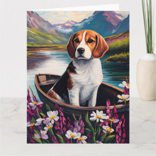 Beagle Dog on a Paddle: A Scenic Adventure Card