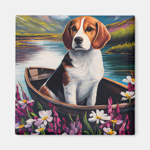 Beagle Dog on a Paddle: A Scenic Adventure Magnet
