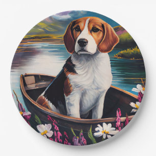 Beagle Dog on a Paddle: A Scenic Adventure Paper Plate