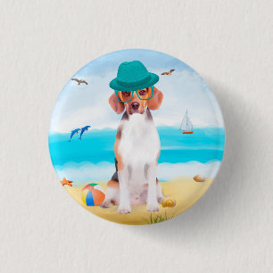 Beagle Dog On Beach 3 Cm Round Badge