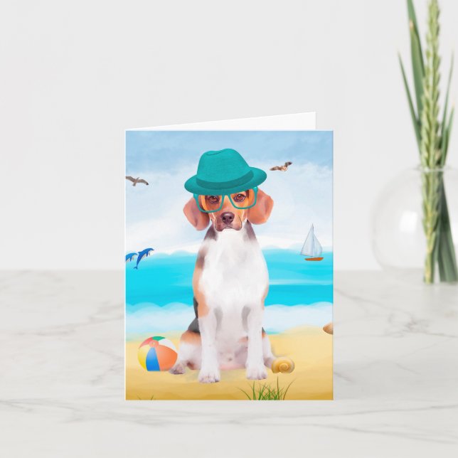 Beagle Dog On Beach Card (Front)