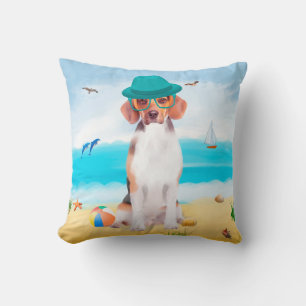 Beagle Dog on Beach  Cushion
