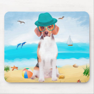 Beagle Dog On Beach Mouse Pad