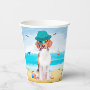 Beagle Dog On Beach Paper Cups