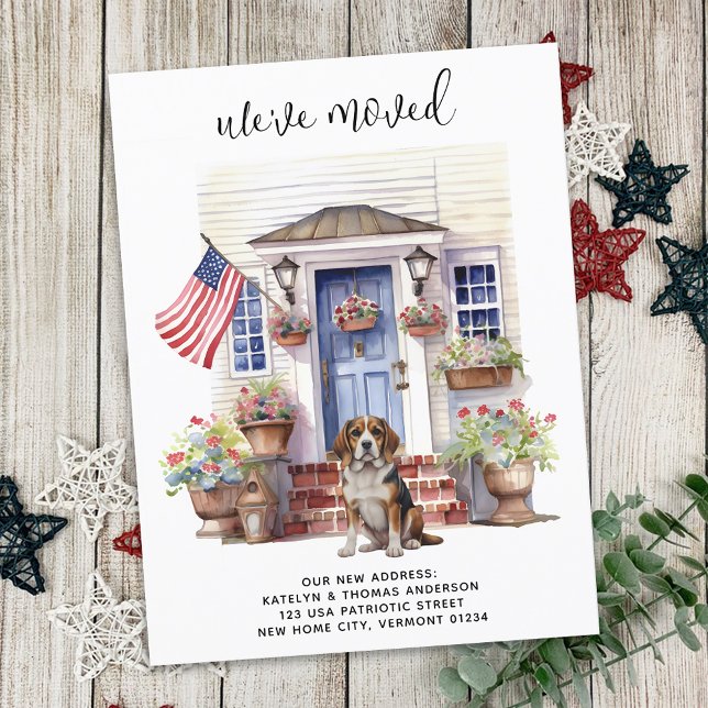 Beagle Dog Patriotic Personalised Pet Moving Announcement Postcard (Creator Uploaded)