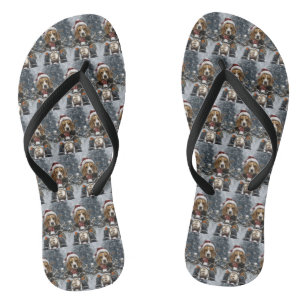 Beagle Dog Riding Motorcycle Christmas Jandals