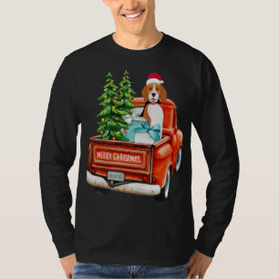 Beagle Dog Riding Red Truck Christmas T-Shirt