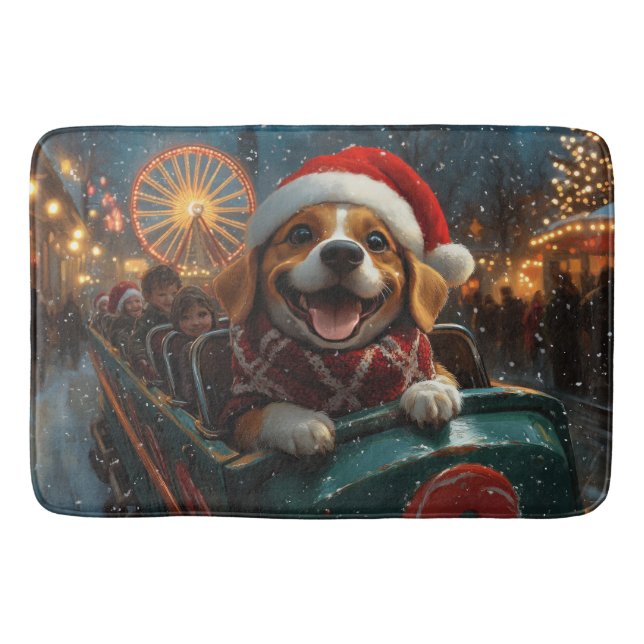 Beagle Dog Roller Coaster Christmas Bath Mat (Front)