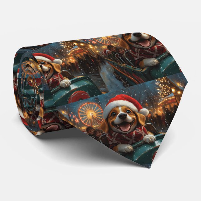 Beagle Dog Roller Coaster Christmas  Tie (Rolled)