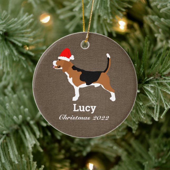 Beagle Dog Santa Hat Personalized  Ceramic Tree Decoration (Tree)