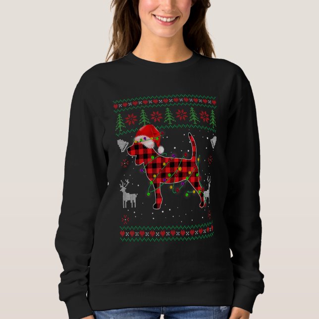 Beagle Dog Santa Red Plaid Ugly Christmas Sweater  (Front)